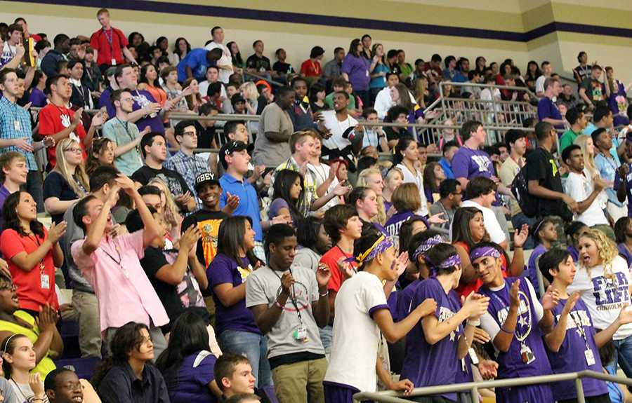 Sophomores and Juniors show their spirit or not during the first pep rally of the 2013-2014 school year. Photo by Bryce Tuck