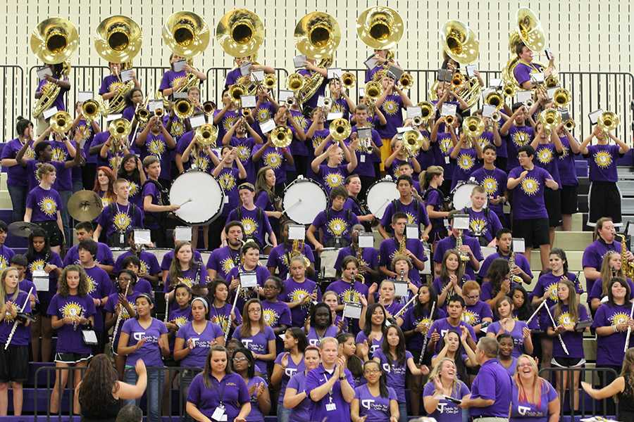 The band plays at a recent pep rally. Each performance offers another chance to practice for their upcoming trip. Photo by Nicholas Alvarez