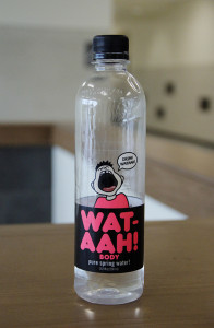 The cafeteria recently began selling a new brand of water, and the attraction may be what's on the outside.