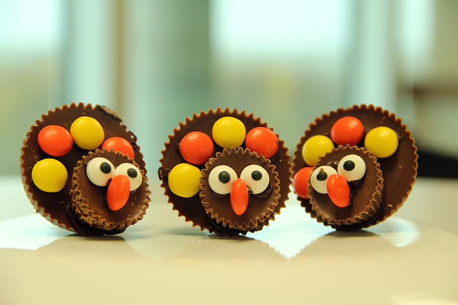 Have a sweet Thanksgiving with these adorable Reese's Peanut Butter Cup turkeys. Photo by Kiley Flood.