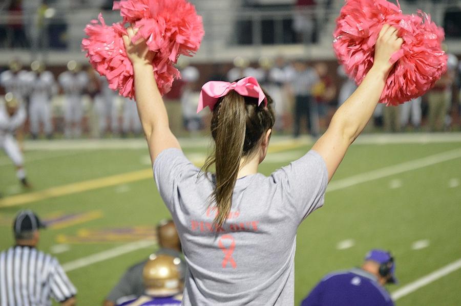 A cheerleader cheers at the official Pink Out football game Oct. 24. Photo by Jezza Bull-Briones.