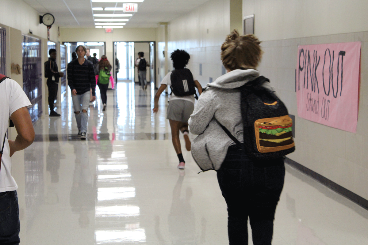 With five minutes to get to class, students often have to run to make it on time.