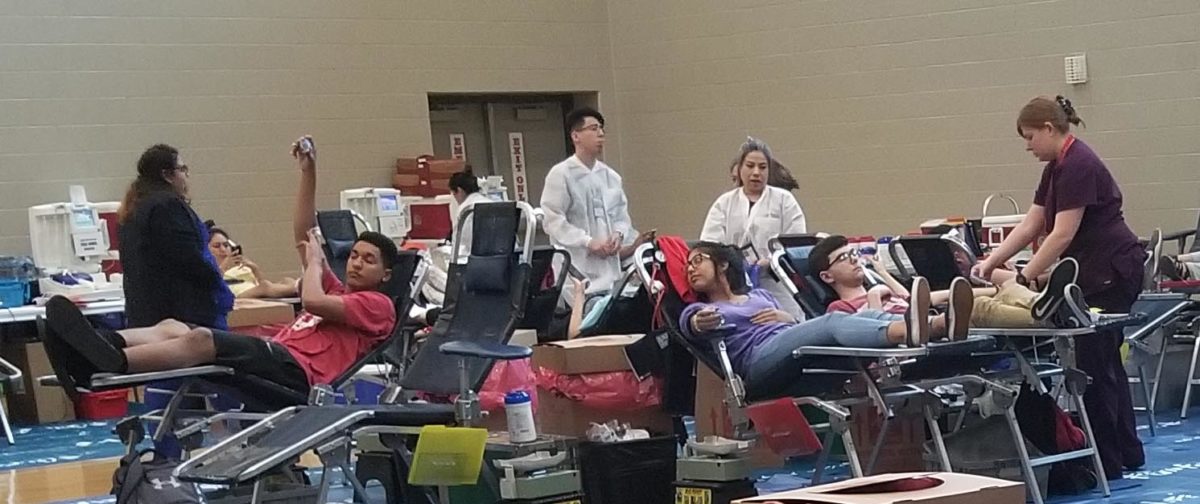 Student Council sponsored the blood drive May 1. Laura Elias, matthew letkerman Ethan , Natalie Teran  were some of the students who gave blood during fifth lunch.