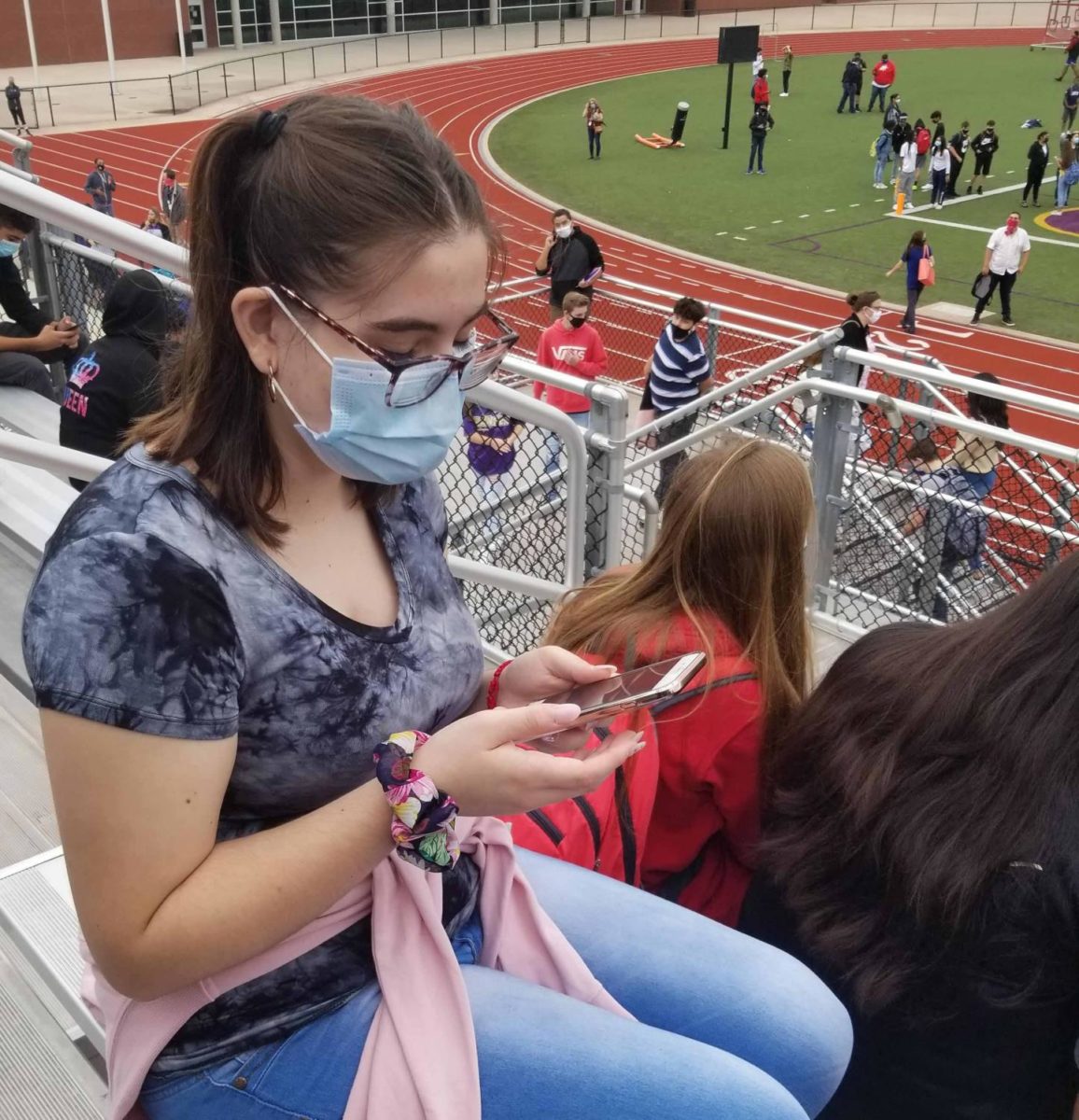 During the evacuation Sept. 24, sophomore Karielly Rios and the rest of the students on campus went to the stadium and found their sixth period teachers.