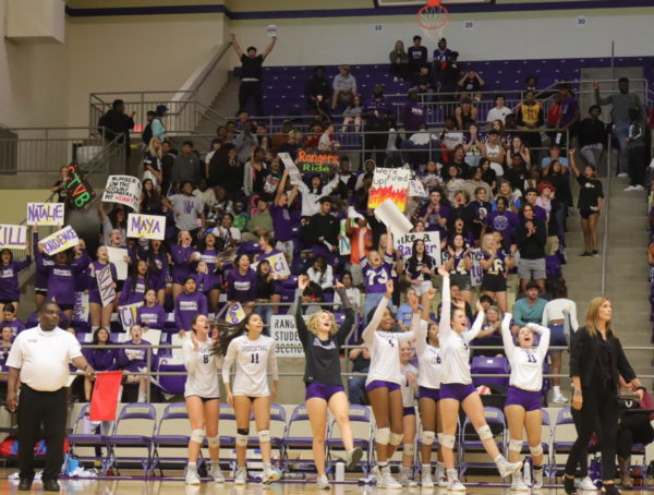 Cheers echoed in the gym as the Lady Rangers score at the varsity volleyball game against Boswell on Friday, Sept. 30, 2022 at Chisholm Trail High School gym. Photo by Peter Anongdeth, 10